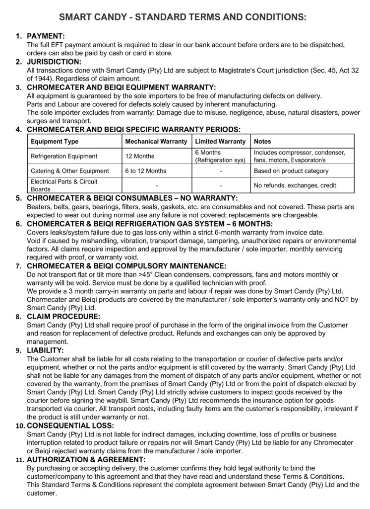 SMART CANDY STANDARD TERMS AND CONDITIONS